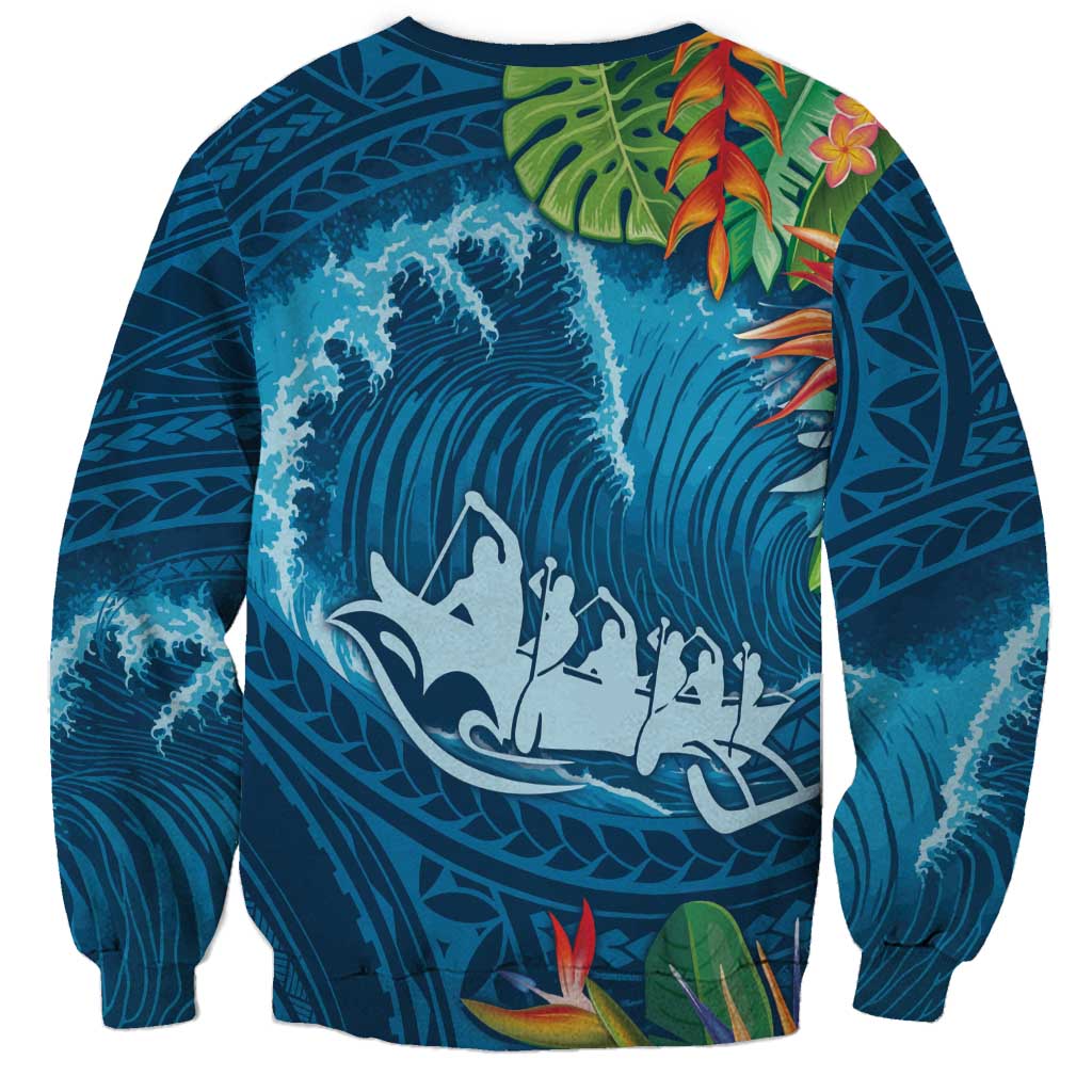 Outrigger Canoe Blue Sweatshirt On The Waves LT7 - Polynesian Pride