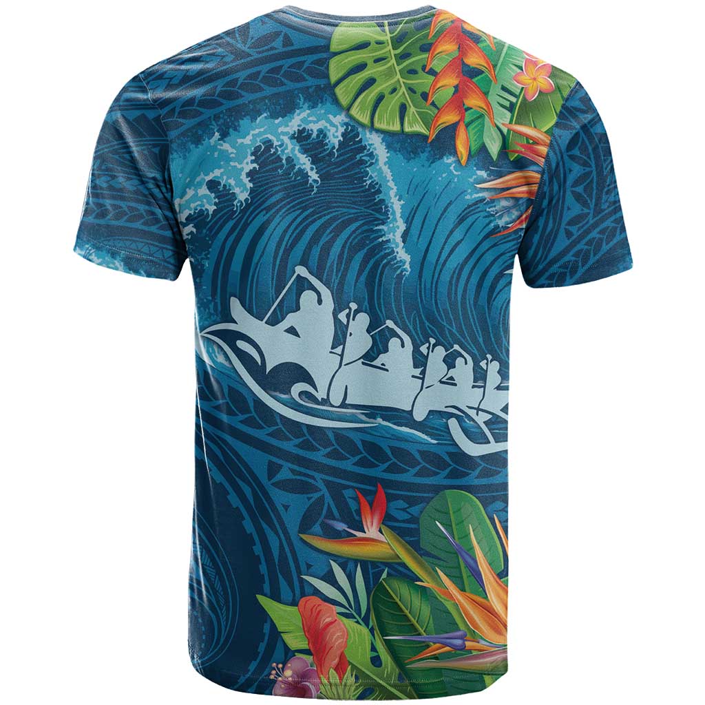 Outrigger Canoe Blue T Shirt On The Waves