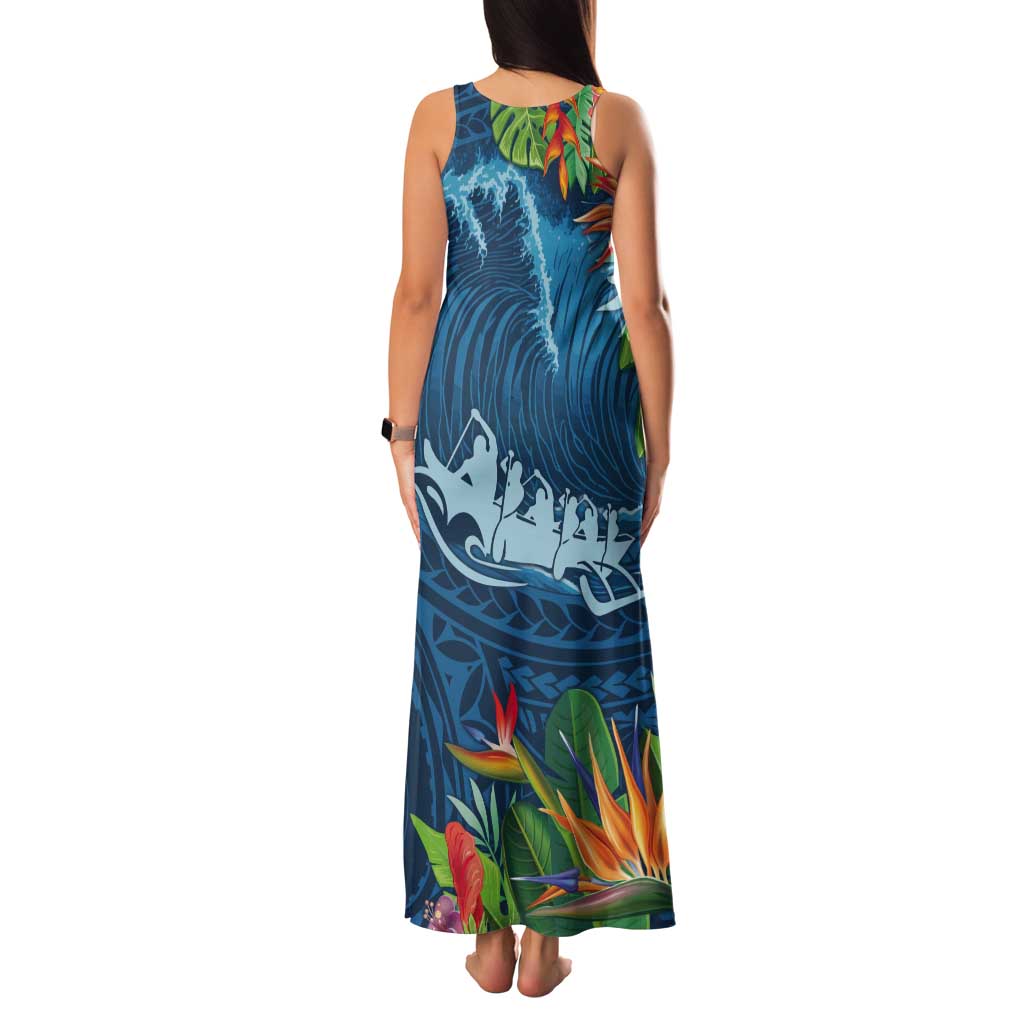 Outrigger Canoe Blue Tank Maxi Dress On The Waves LT7 - Polynesian Pride