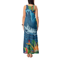Outrigger Canoe Blue Tank Maxi Dress On The Waves LT7 - Polynesian Pride