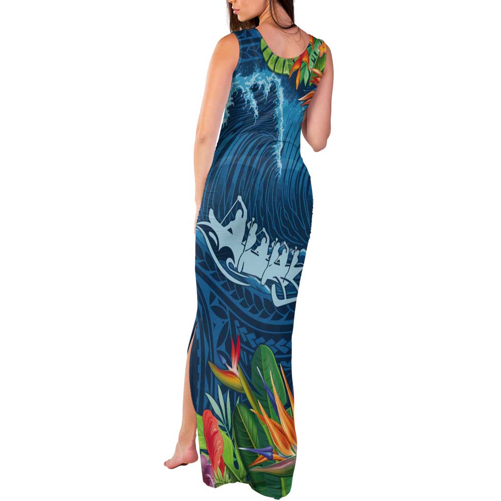 Outrigger Canoe Blue Tank Maxi Dress On The Waves LT7 - Polynesian Pride
