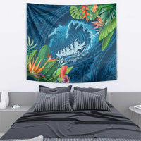 Outrigger Canoe Blue Tapestry On The Waves