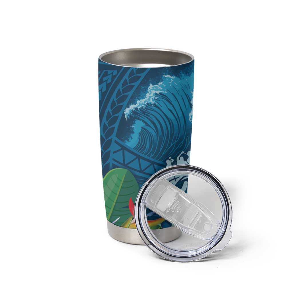 Outrigger Canoe Blue Tumbler Cup On The Waves LT7 - Polynesian Pride