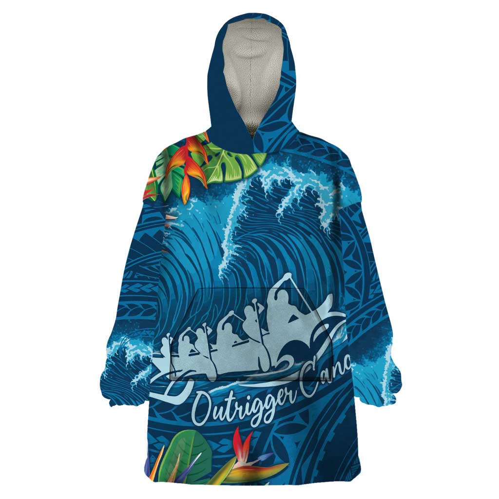 Outrigger Canoe Blue Wearable Blanket Hoodie On The Waves LT7 One Size Blue - Polynesian Pride