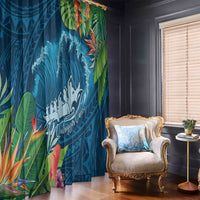 Outrigger Canoe Blue Window Curtain On The Waves LT7 - Polynesian Pride