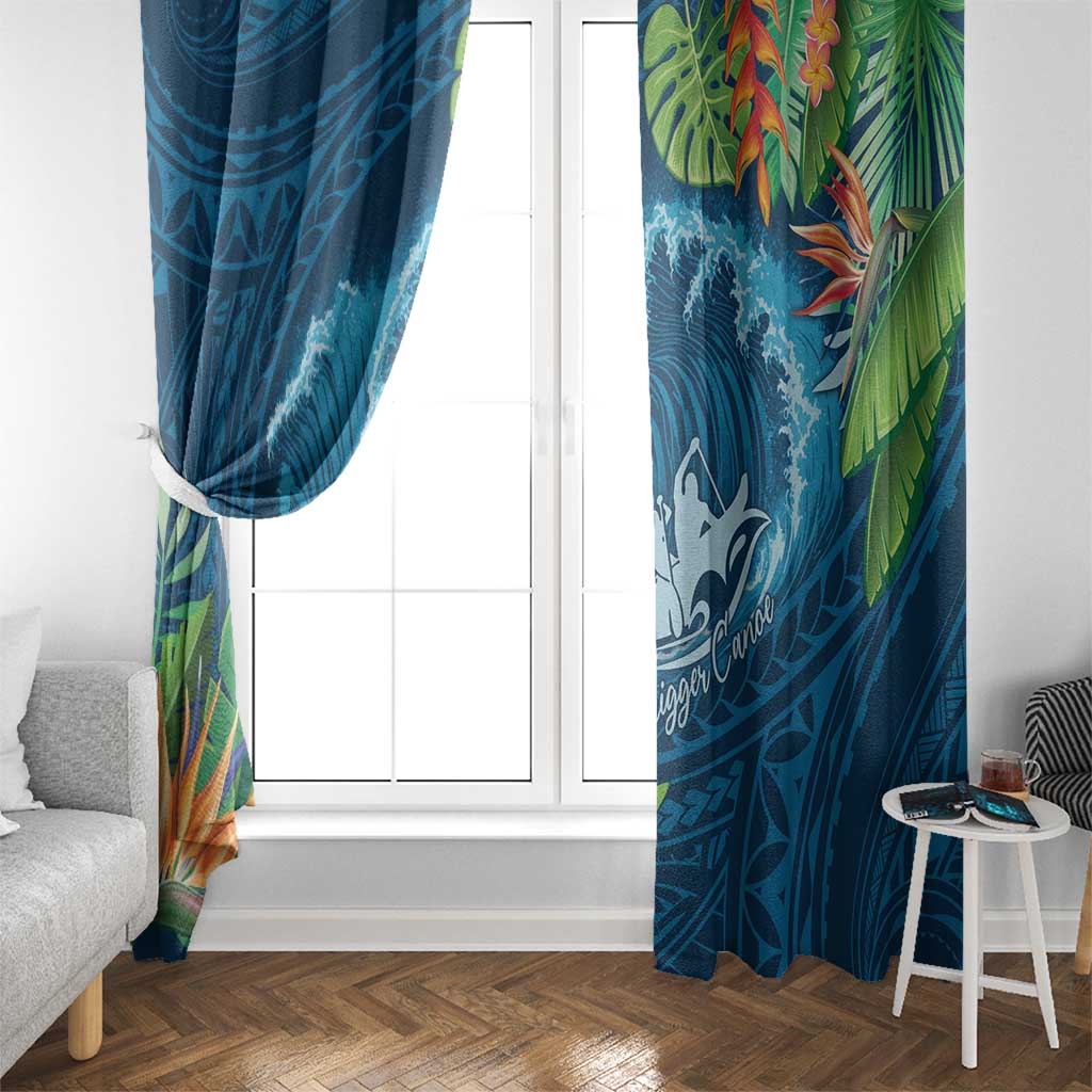 Outrigger Canoe Blue Window Curtain On The Waves LT7 - Polynesian Pride