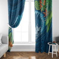 Outrigger Canoe Blue Window Curtain On The Waves LT7 - Polynesian Pride