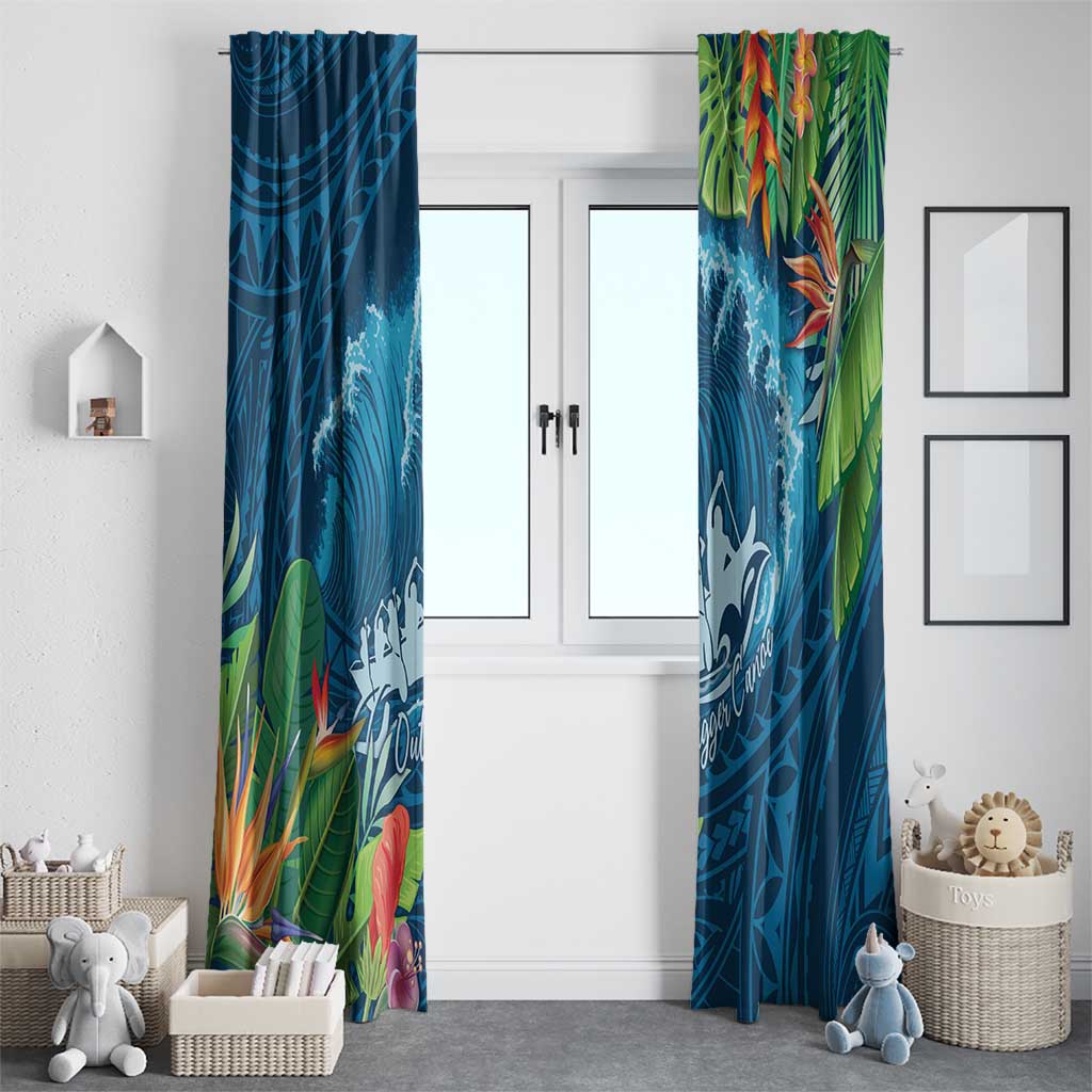 Outrigger Canoe Blue Window Curtain On The Waves LT7 - Polynesian Pride