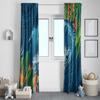 Outrigger Canoe Blue Window Curtain On The Waves LT7 - Polynesian Pride