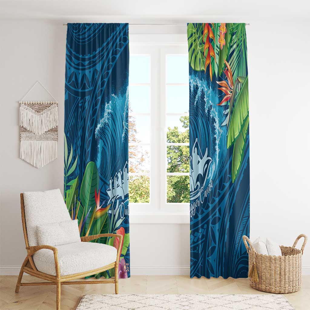 Outrigger Canoe Blue Window Curtain On The Waves LT7 - Polynesian Pride