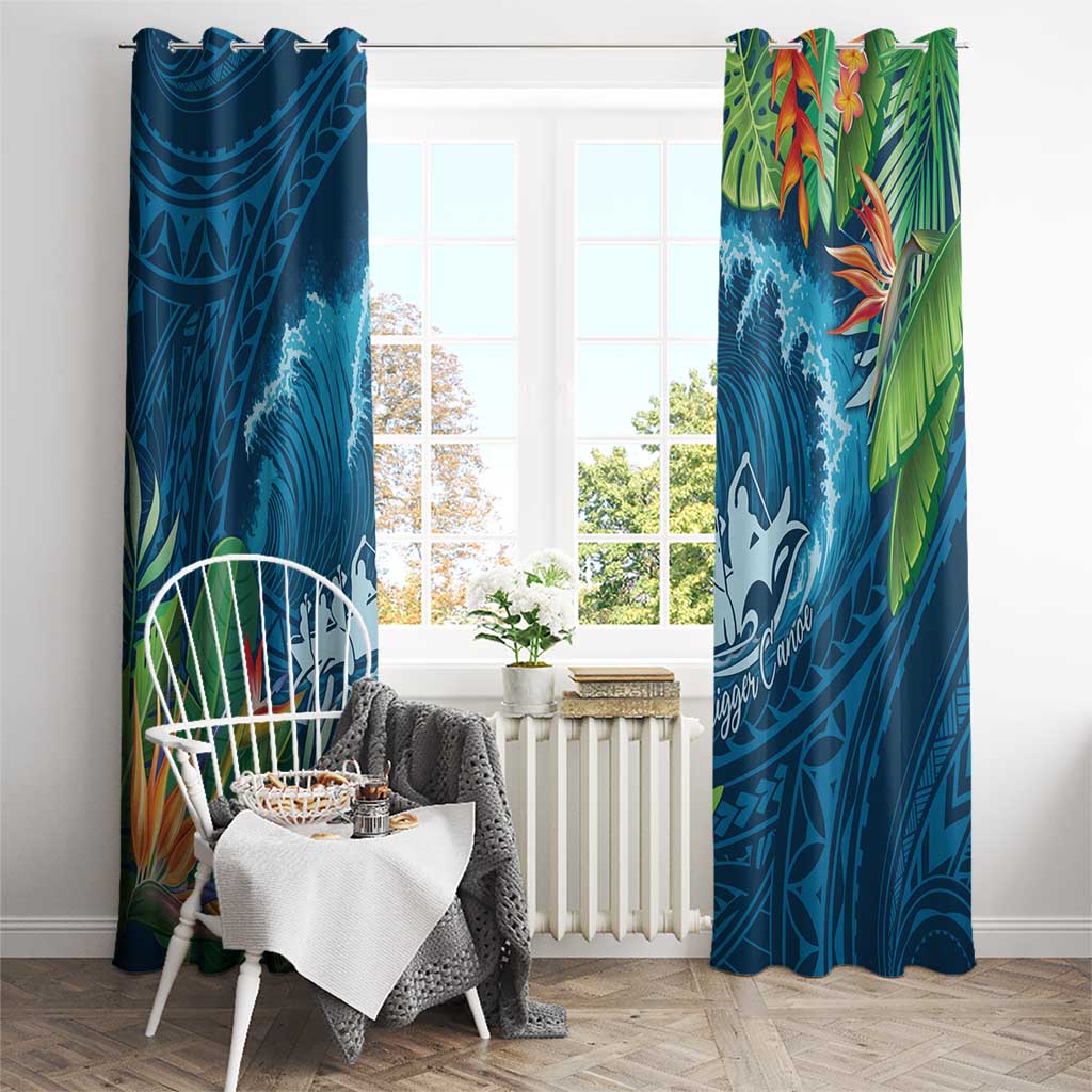 Outrigger Canoe Blue Window Curtain On The Waves LT7 - Polynesian Pride
