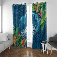 Outrigger Canoe Blue Window Curtain On The Waves LT7 With Grommets Blue - Polynesian Pride