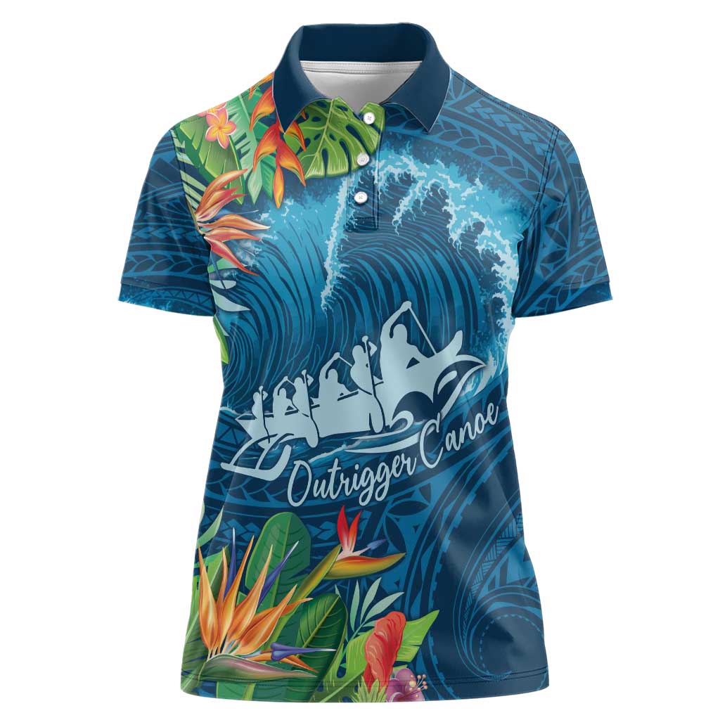 Outrigger Canoe Blue Women Polo Shirt On The Waves