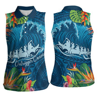 Outrigger Canoe Blue Women Sleeveless Polo Shirt On The Waves