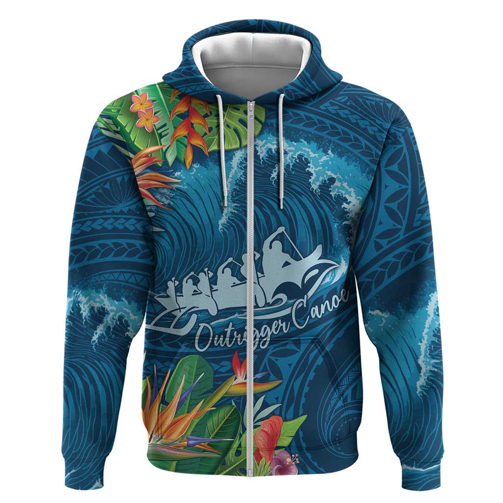 Outrigger Canoe Blue Zip Hoodie On The Waves