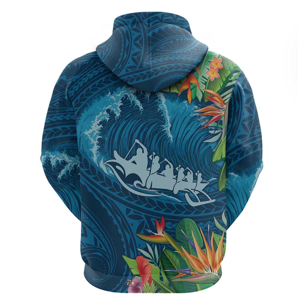 Outrigger Canoe Blue Zip Hoodie On The Waves