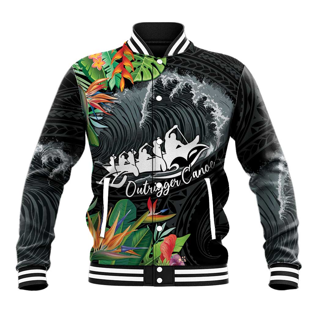 Outrigger Canoe Black Baseball Jacket On The Waves LT7 Unisex Black - Polynesian Pride