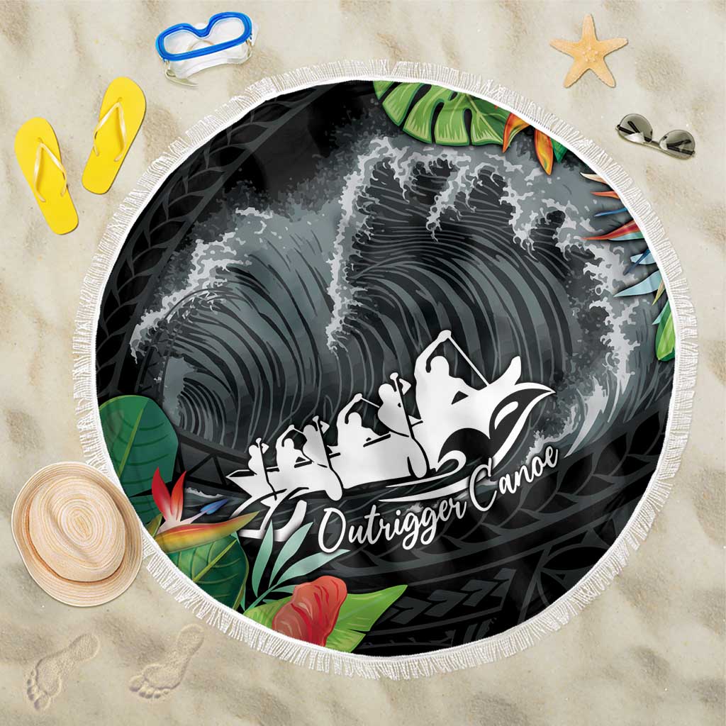 Outrigger Canoe Black Beach Blanket On The Waves LT7 One Size 150cm Black - Polynesian Pride