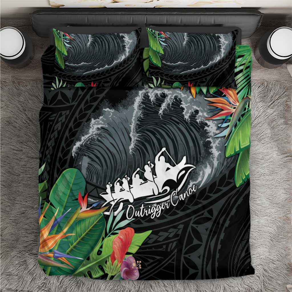 Outrigger Canoe Black Bedding Set On The Waves