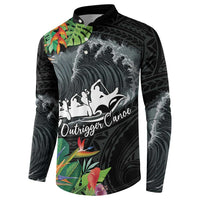 Outrigger Canoe Black Button Sweatshirt On The Waves LT7 - Polynesian Pride