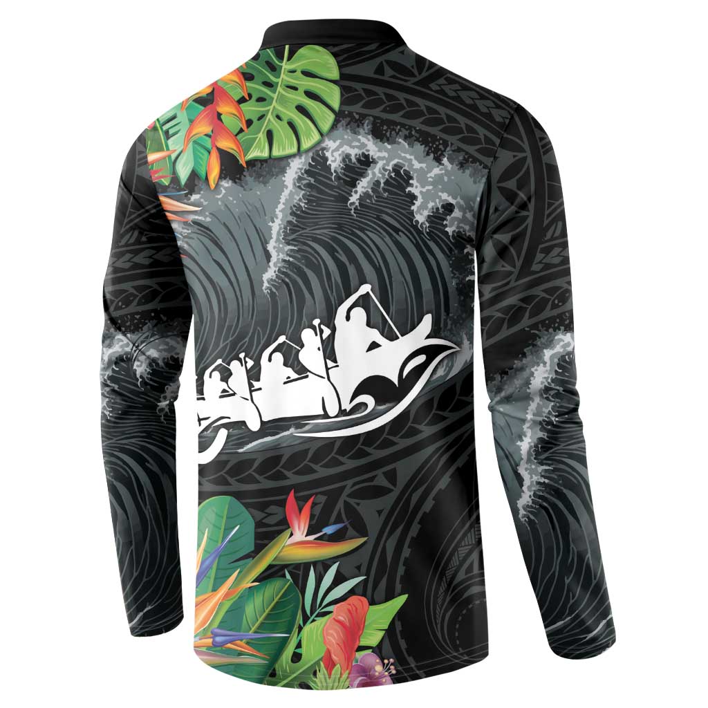 Outrigger Canoe Black Button Sweatshirt On The Waves LT7 - Polynesian Pride