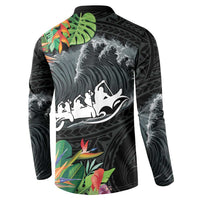 Outrigger Canoe Black Button Sweatshirt On The Waves LT7 - Polynesian Pride
