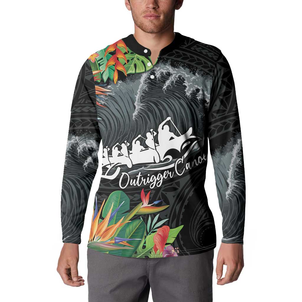 Outrigger Canoe Black Button Sweatshirt On The Waves LT7 - Polynesian Pride