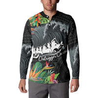Outrigger Canoe Black Button Sweatshirt On The Waves LT7 - Polynesian Pride