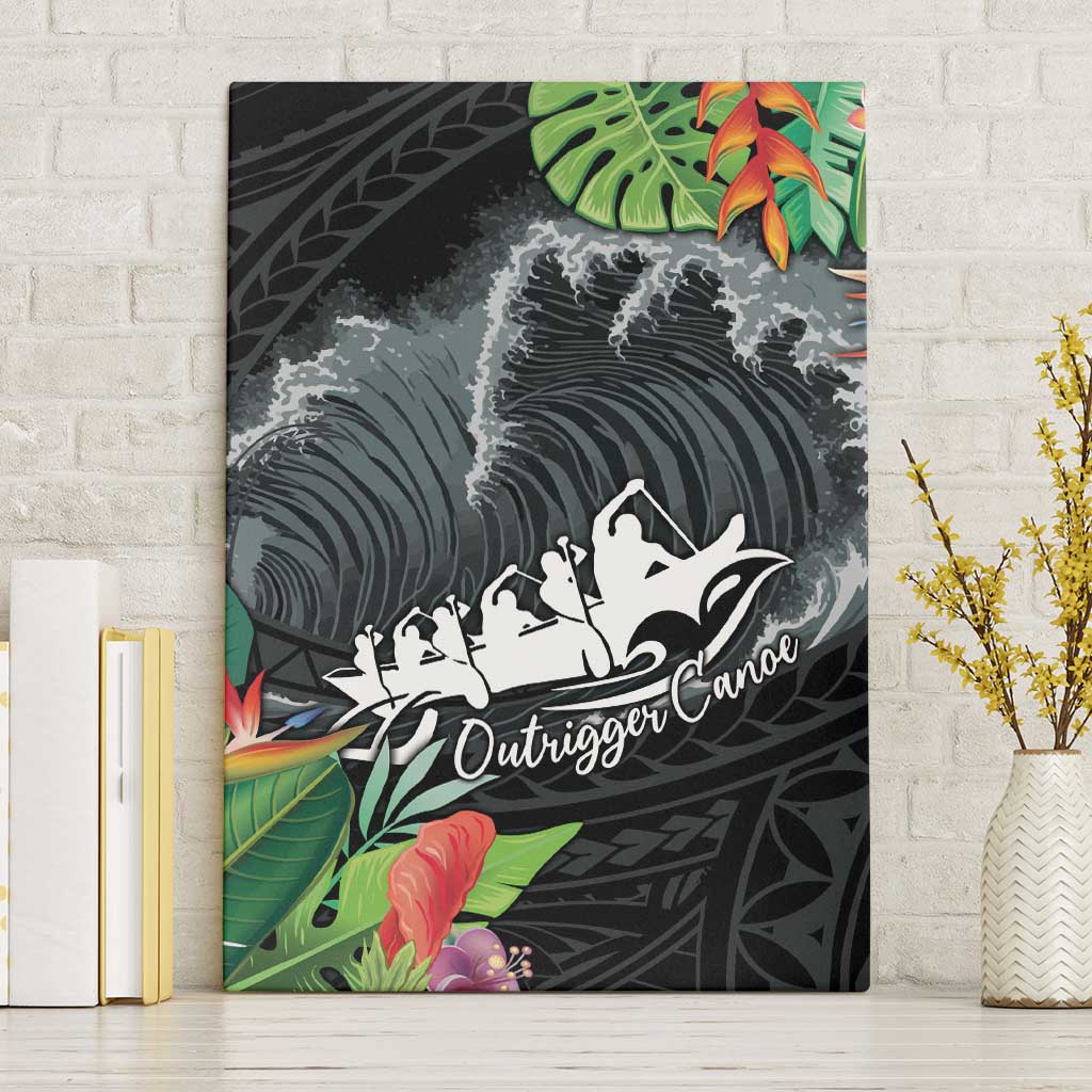 Outrigger Canoe Black Canvas Wall Art On The Waves LT7 Without Frame Black - Polynesian Pride