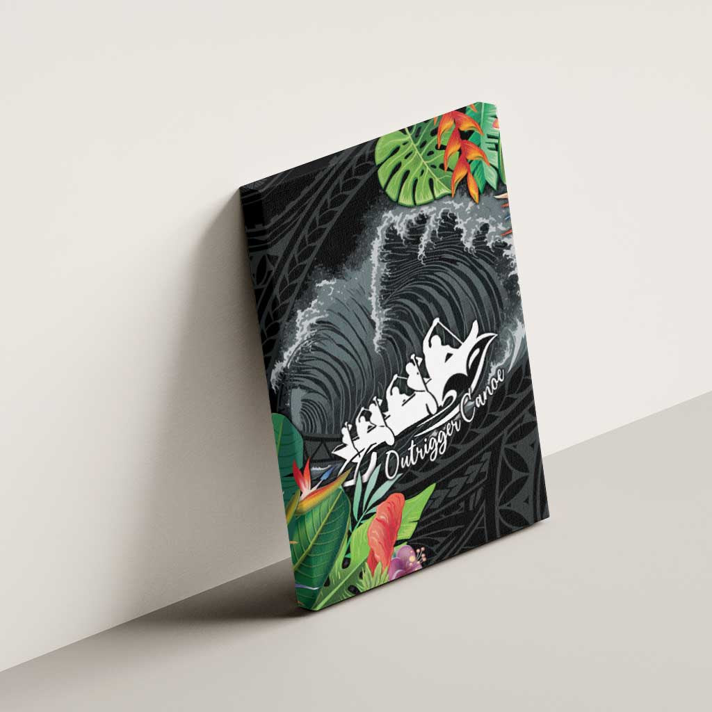 Outrigger Canoe Black Canvas Wall Art On The Waves LT7 - Polynesian Pride