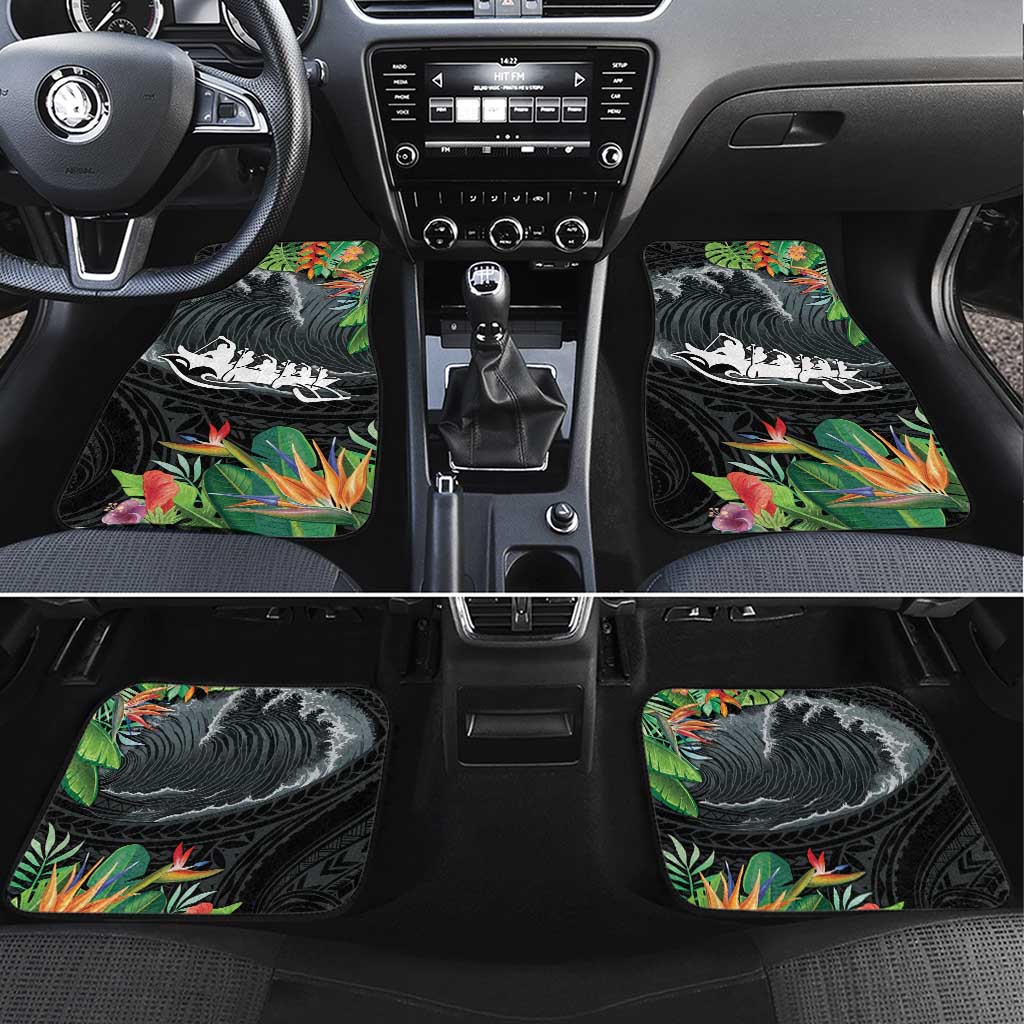 Outrigger Canoe Black Car Mats On The Waves LT7 Set 4pcs Black - Polynesian Pride