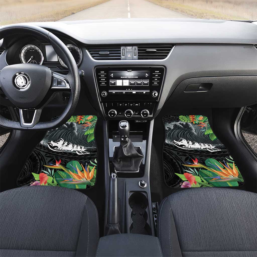 Outrigger Canoe Black Car Mats On The Waves LT7 Set 2pcs - Front Black - Polynesian Pride