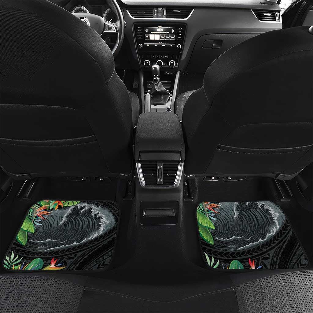 Outrigger Canoe Black Car Mats On The Waves LT7 Set 2pcs - Back Black - Polynesian Pride