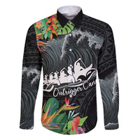 Outrigger Canoe Black Family Matching Mermaid Dress and Hawaiian Shirt On The Waves LT7 Dad's Shirt - Long Sleeve Black - Polynesian Pride