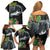 Outrigger Canoe Black Family Matching Off Shoulder Short Dress and Hawaiian Shirt On The Waves