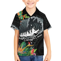 Outrigger Canoe Black Family Matching Off Shoulder Short Dress and Hawaiian Shirt On The Waves
