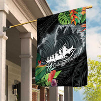 Outrigger Canoe Black Garden Flag On The Waves LT7 House Flag Black - Polynesian Pride