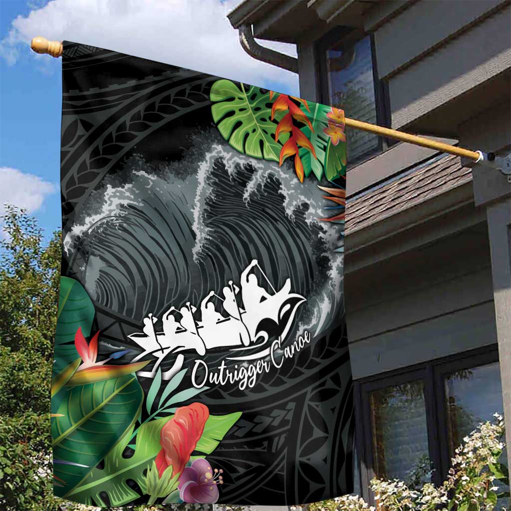 Outrigger Canoe Black Garden Flag On The Waves LT7 - Polynesian Pride