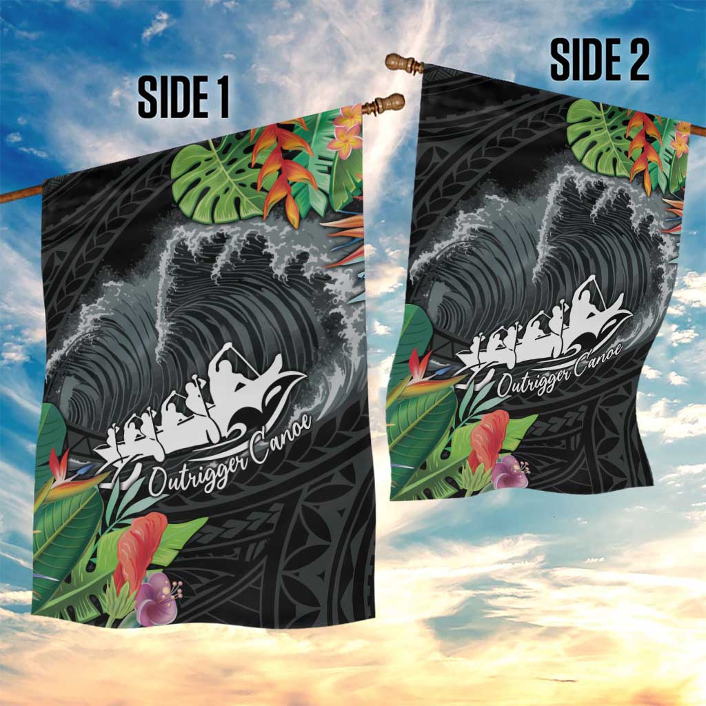 Outrigger Canoe Black Garden Flag On The Waves LT7 - Polynesian Pride