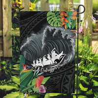 Outrigger Canoe Black Garden Flag On The Waves LT7 Garden Flag Black - Polynesian Pride