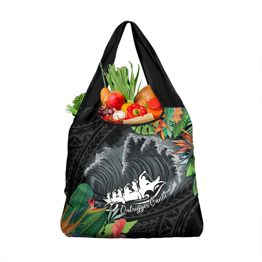 Outrigger Canoe Black Grocery Bag On The Waves LT7 1-pack One Size Black - Polynesian Pride