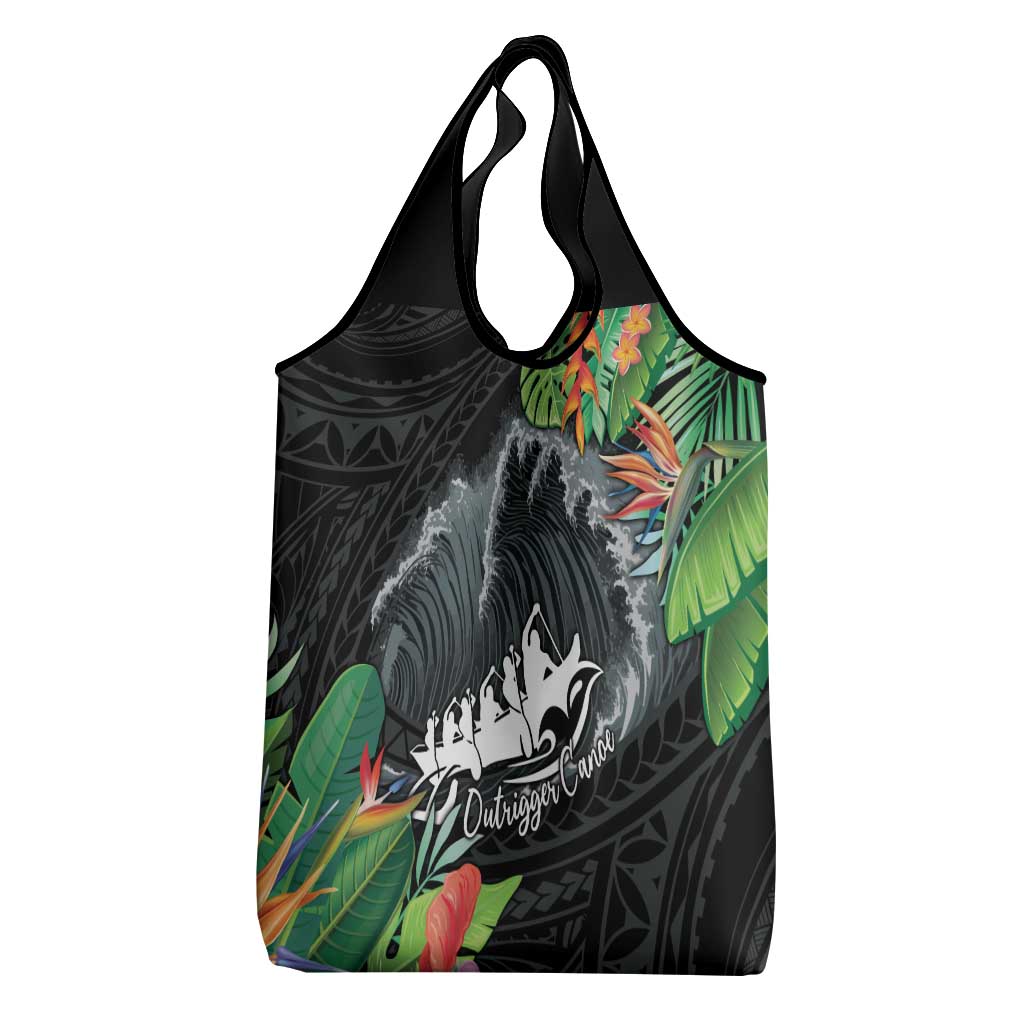 Outrigger Canoe Black Grocery Bag On The Waves LT7 - Polynesian Pride