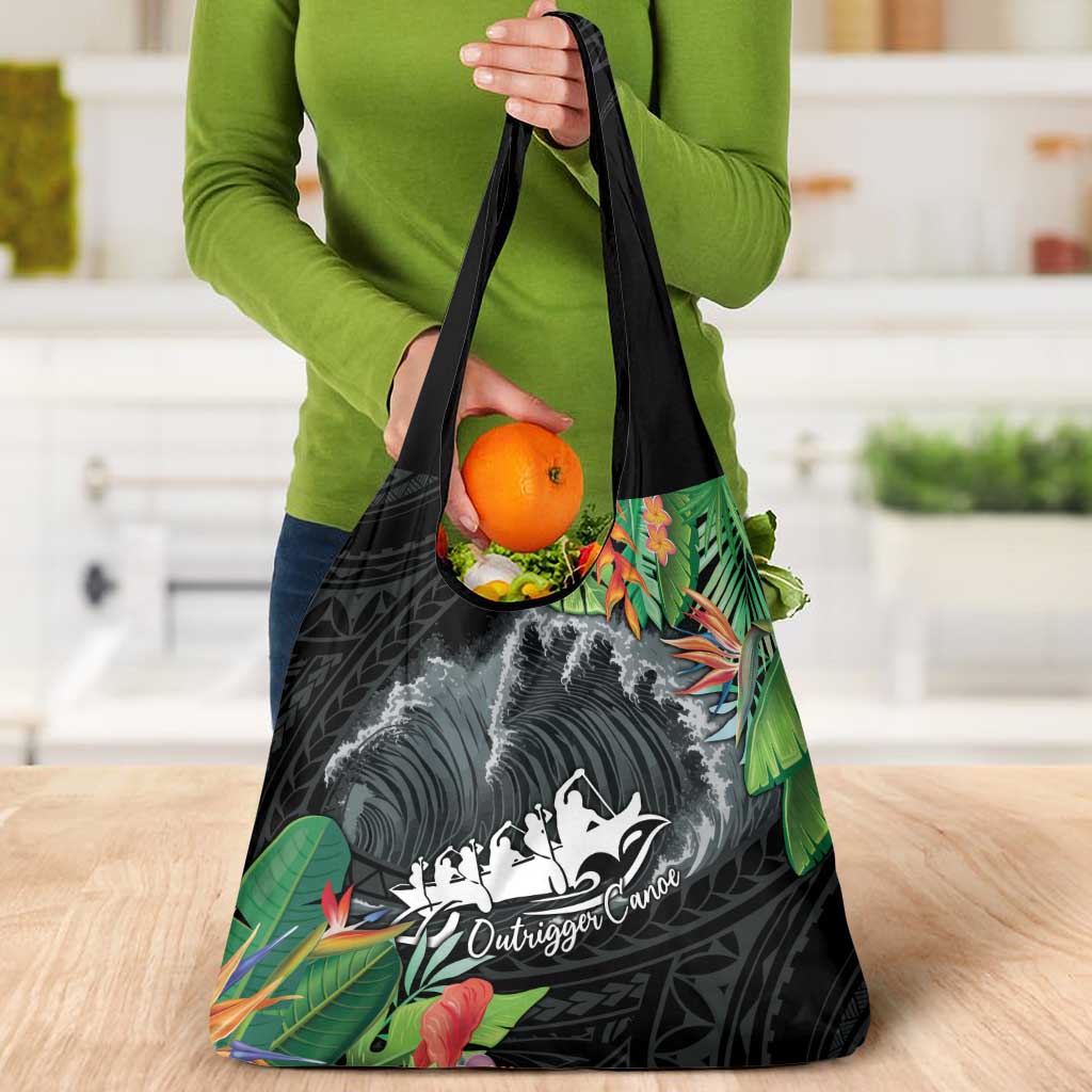 Outrigger Canoe Black Grocery Bag On The Waves LT7 - Polynesian Pride