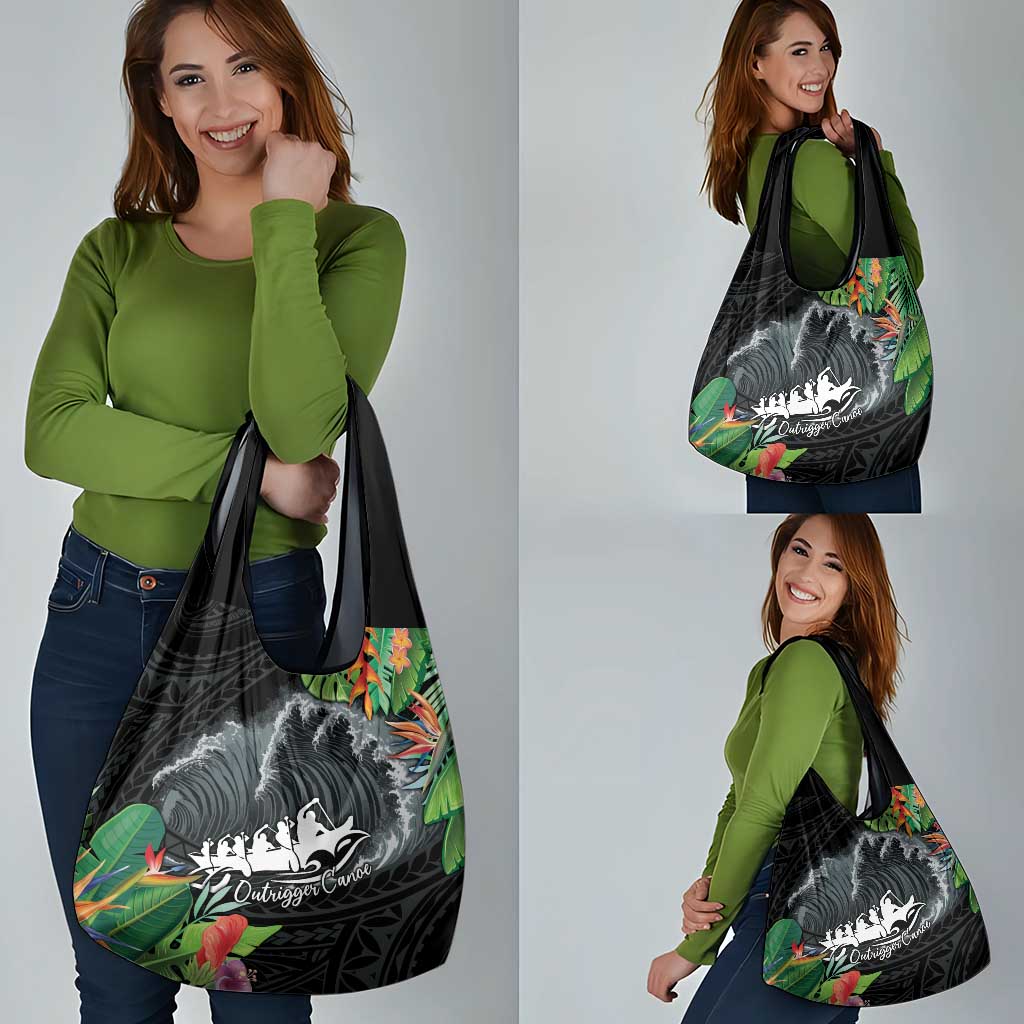 Outrigger Canoe Black Grocery Bag On The Waves LT7 - Polynesian Pride