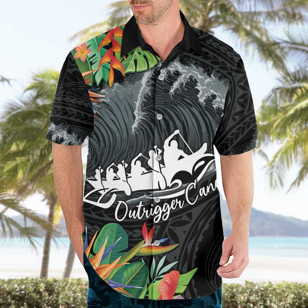Outrigger Canoe Black Hawaiian Shirt On The Waves LT7 - Polynesian Pride