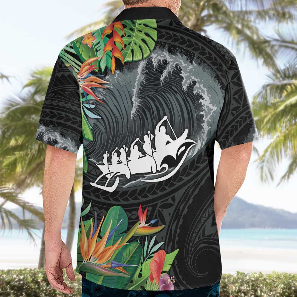 Outrigger Canoe Black Hawaiian Shirt On The Waves LT7 - Polynesian Pride