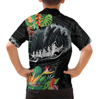 Outrigger Canoe Black Hawaiian Shirt On The Waves LT7 - Polynesian Pride