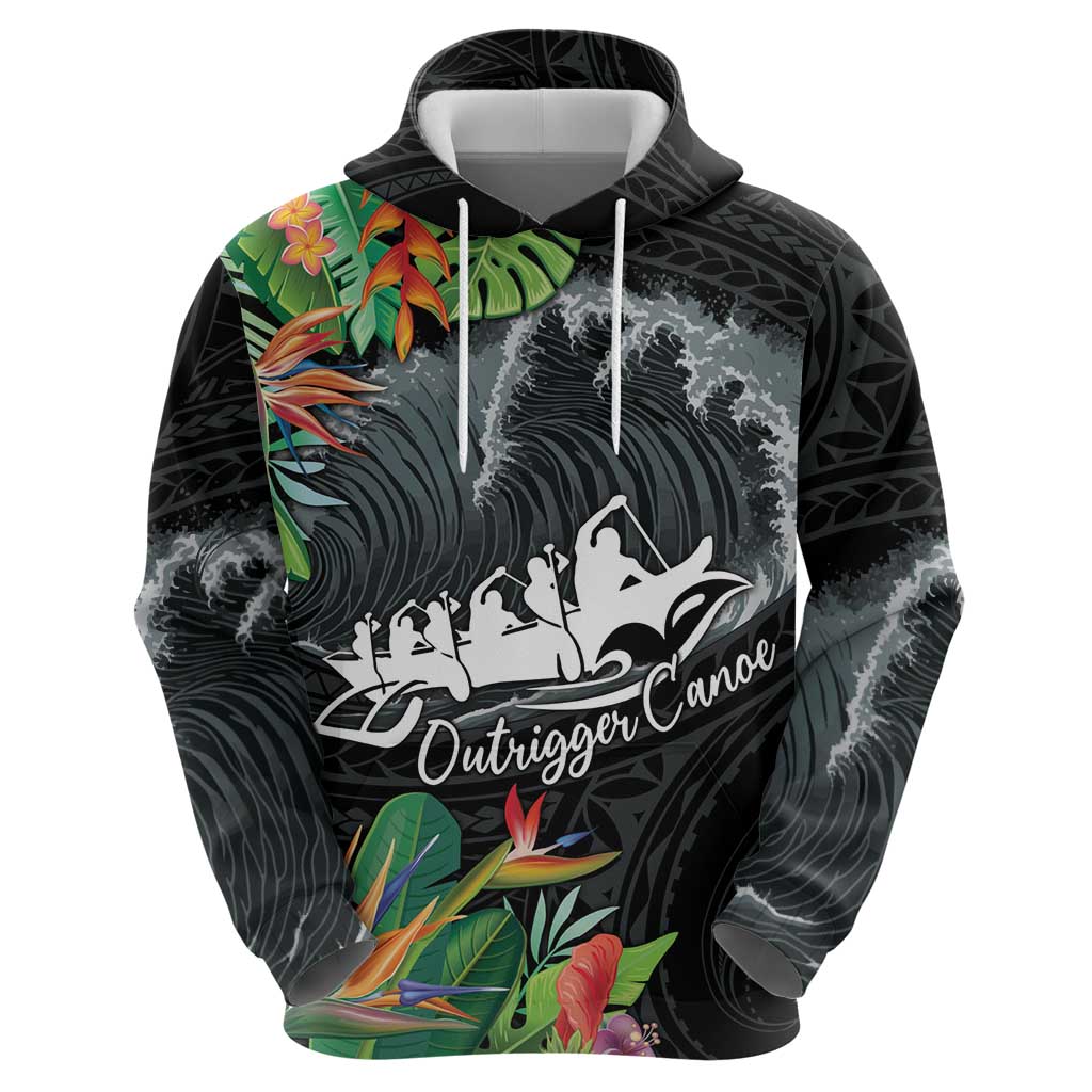 Outrigger Canoe Black Hoodie On The Waves LT7 - Polynesian Pride
