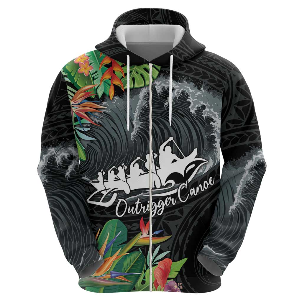 Outrigger Canoe Black Hoodie On The Waves LT7 - Polynesian Pride