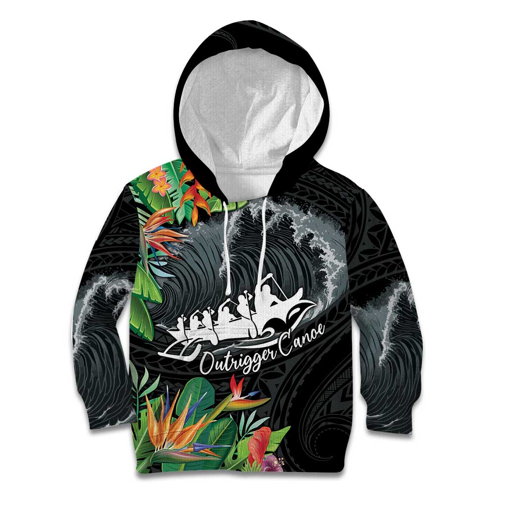 Outrigger Canoe Black Kid Hoodie On The Waves